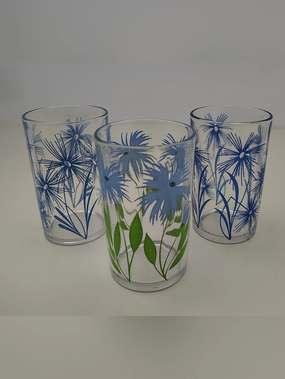 Vintage Hazel Atlas Blue Cornflower & Posy Swanky Swig Tumblers - Set of 3